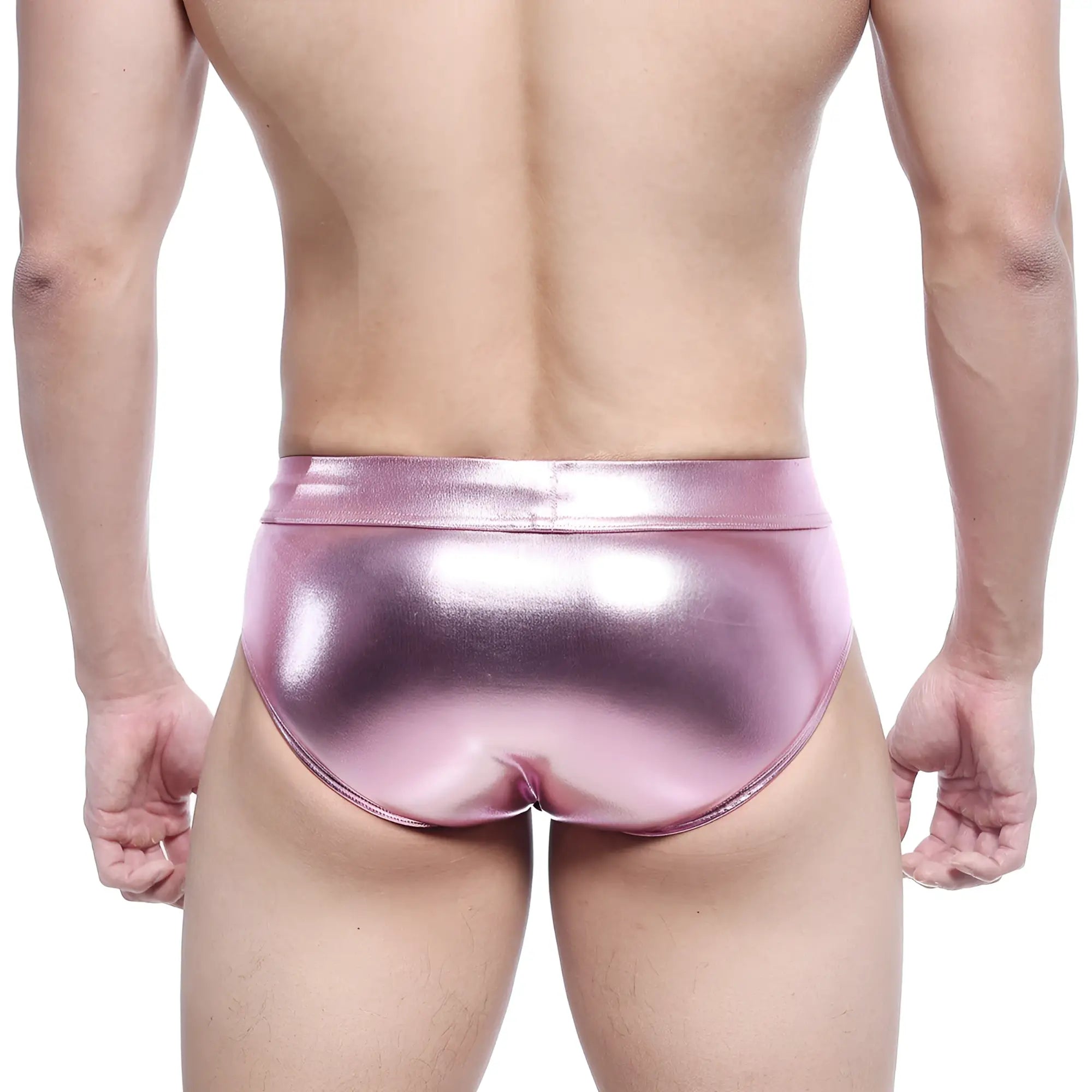 Metro malewear metal hip brief pink shiny metallic fabric for stylish mens underwear
