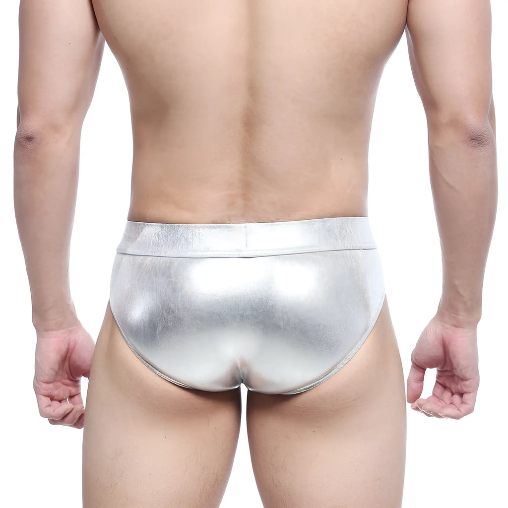 Shiny silver metallic briefs with a sleek form-fitting design metroMalewear metal hip brief silver 5503-01