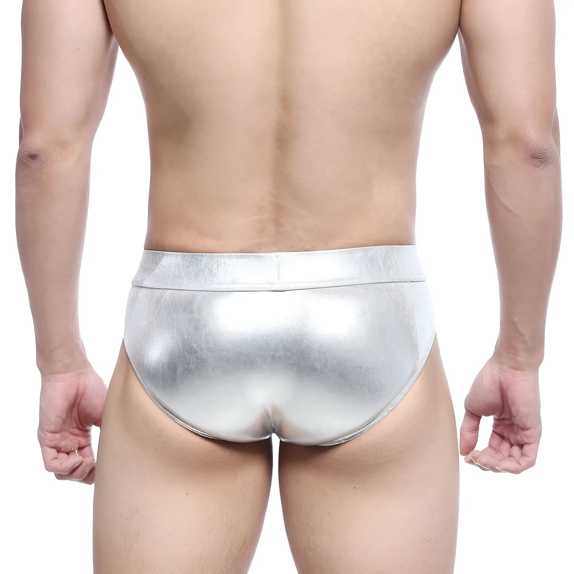 Shiny silver metallic briefs with a sleek form-fitting design metroMalewear metal hip brief silver 5503-01