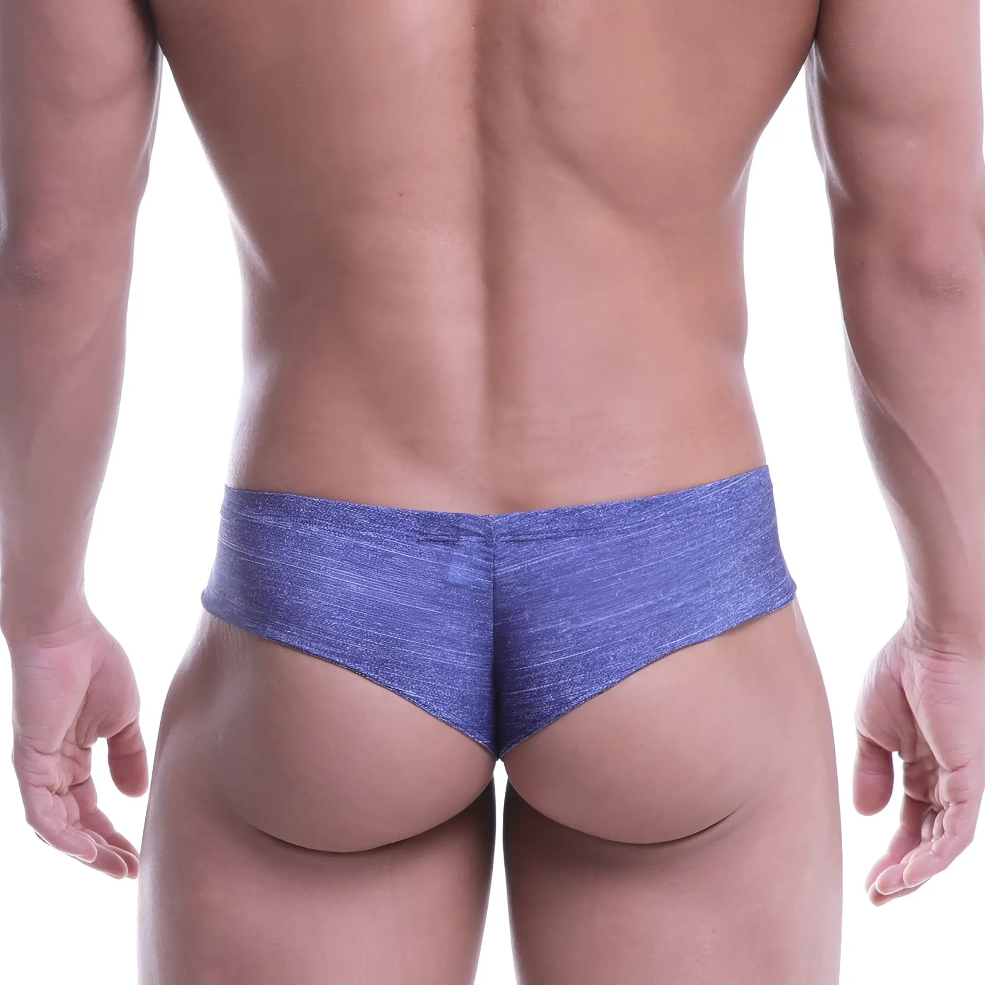 Blue heathered fabric briefs with micro cheek cut from metromalewear metro 2027-60 collection in denim look