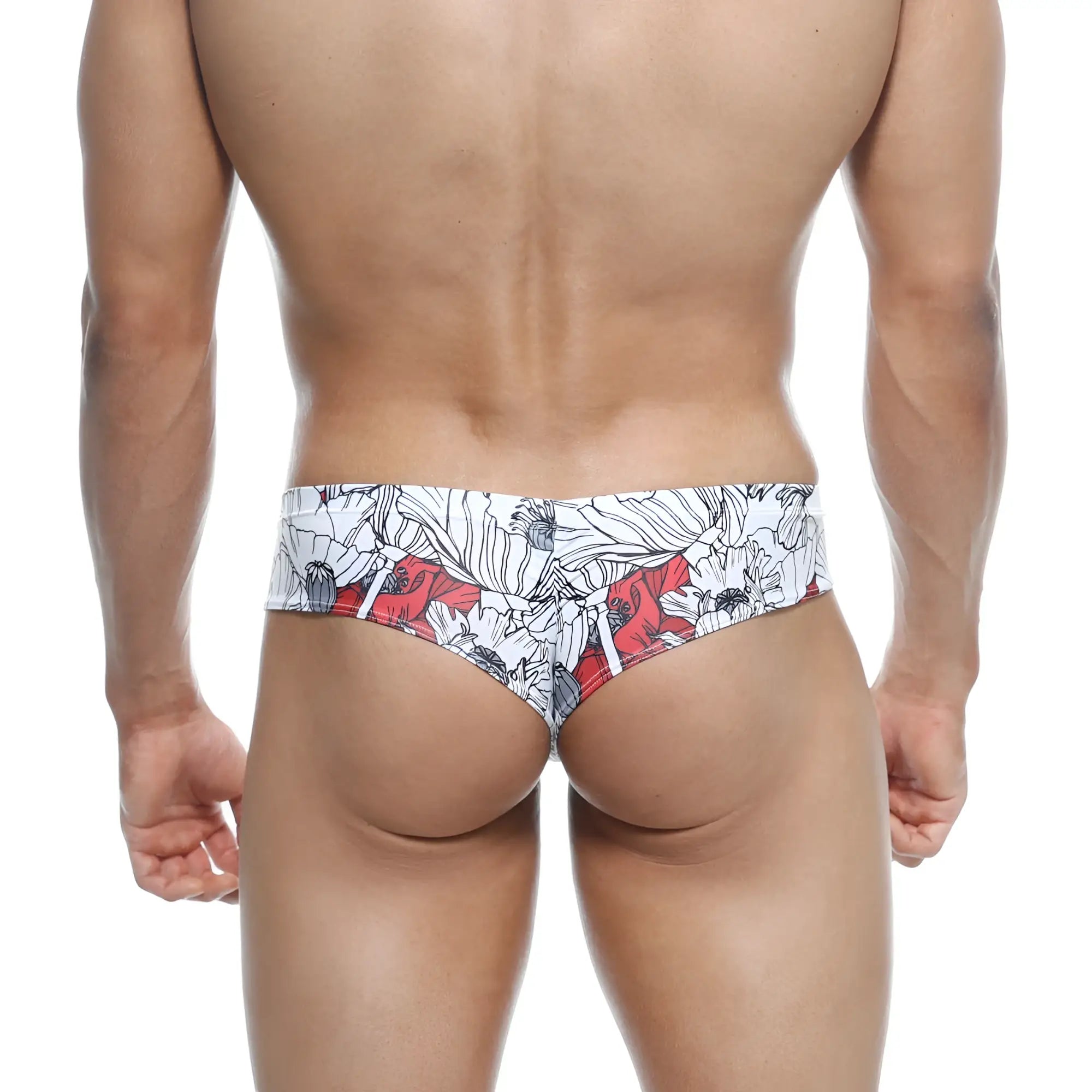 Red and white floral patterned men’s briefs metroMaleWear micro cheek Escobar 2027-09 front view