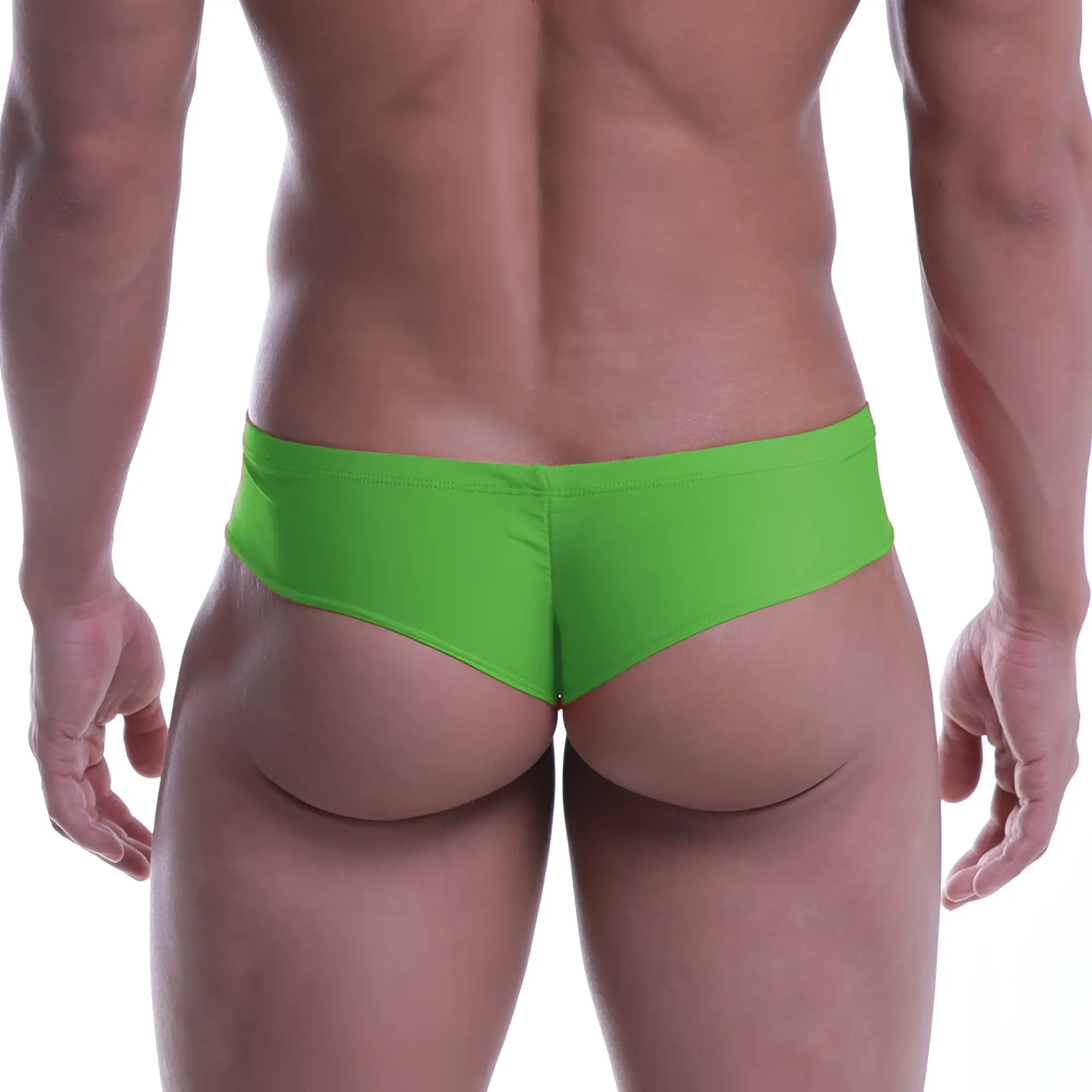 Bright green metroMalewear micro cheek swim trunks with smooth stretchy fabric and form fitting design