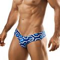 Blue and white geometric-patterned mens briefs with bold hexagonal design from MetroMaleWear Micro Cheek Honeycomb 2027-61
