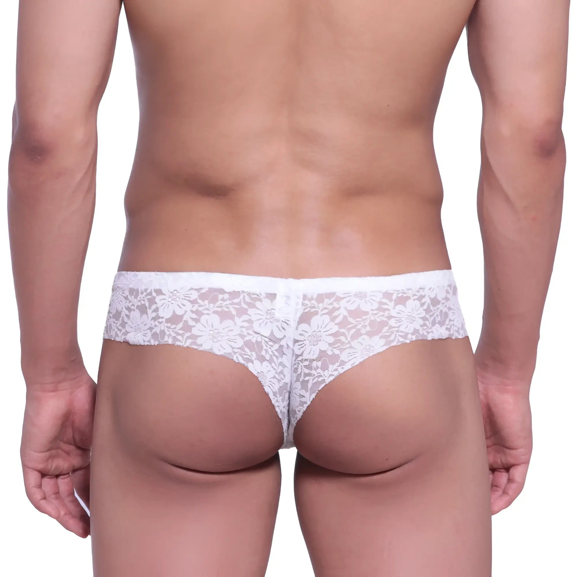 White floral lace thong featuring micro cheek design made from delicate lace by MetroMaleWear model 2027-49