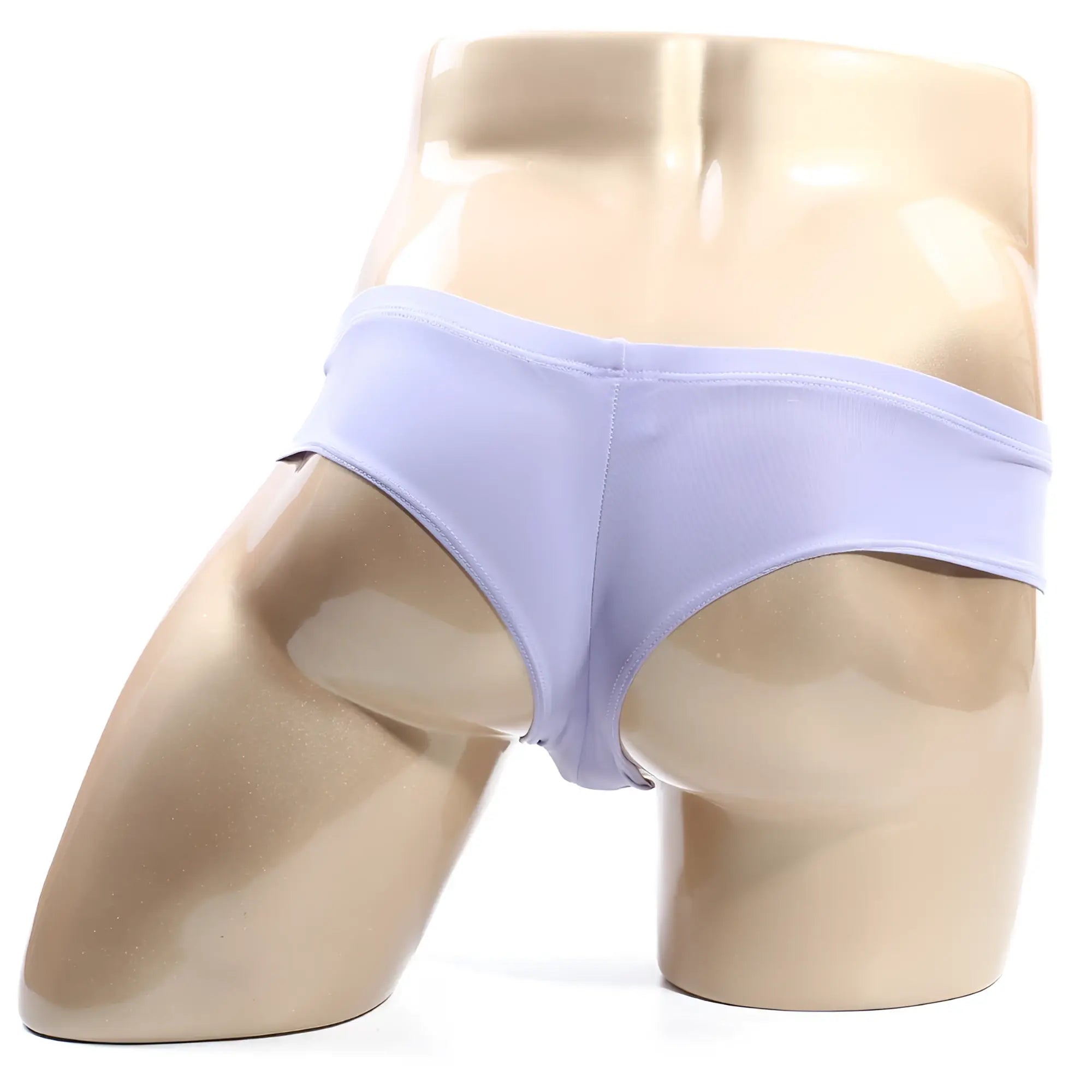 Light purple seamless micro cheek briefs by metromalewear displayed on a mannequin for comfortable daily wear