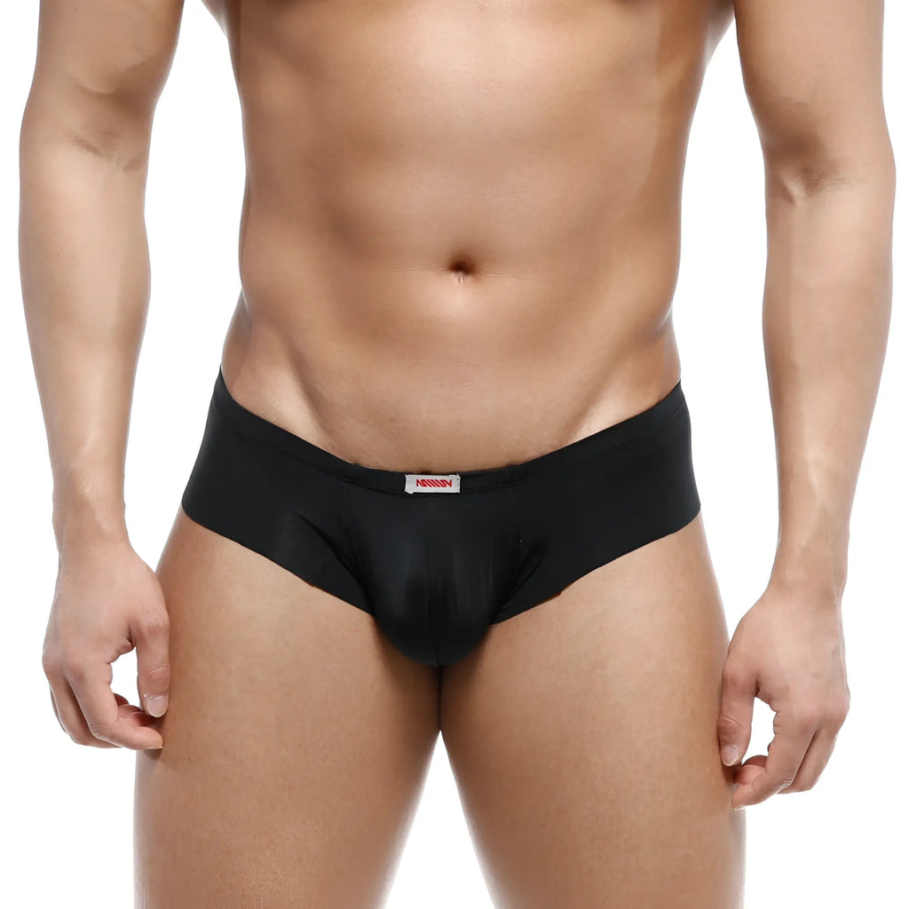 MetroMalewear micro cheek naked black men’s briefs with smooth stretchy fabric and white waistband label