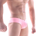 MetroMaleWear Micro Cheek pastel pink men’s briefs with smooth form-fitting design and small red logo on waistband
