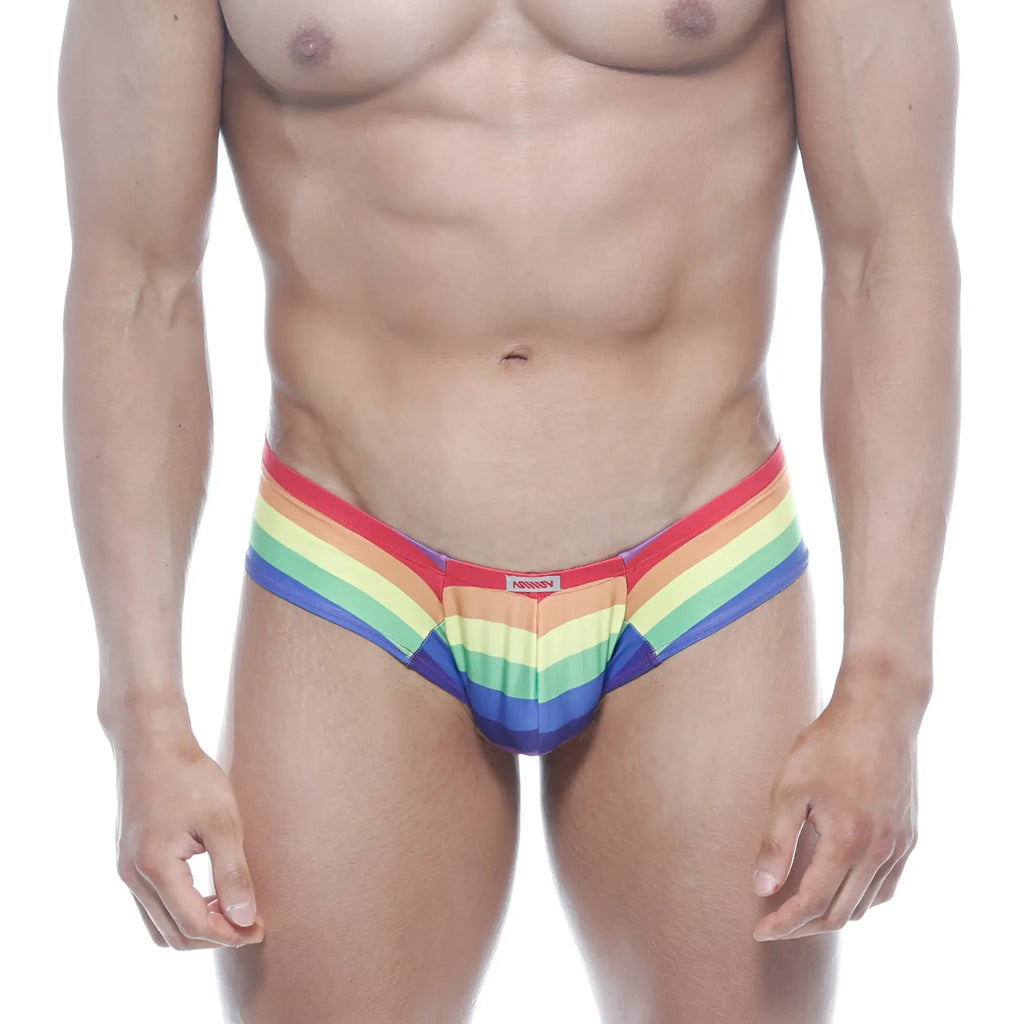 MetroMaleWear micro cheek rainbow 2027-04 rainbow-striped men’s briefs with vibrant colors and snug elastic waistband