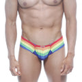MetroMaleWear micro cheek rainbow 2027-04 rainbow-striped men’s briefs with vibrant colors and snug elastic waistband