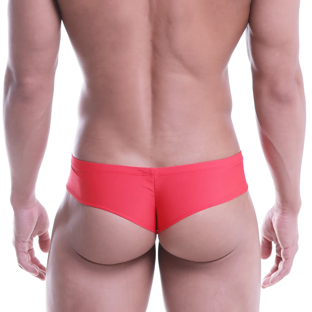 Bright red sleek form-fitting swim trunks metroMalewear micro cheek made for stylish swimwear use