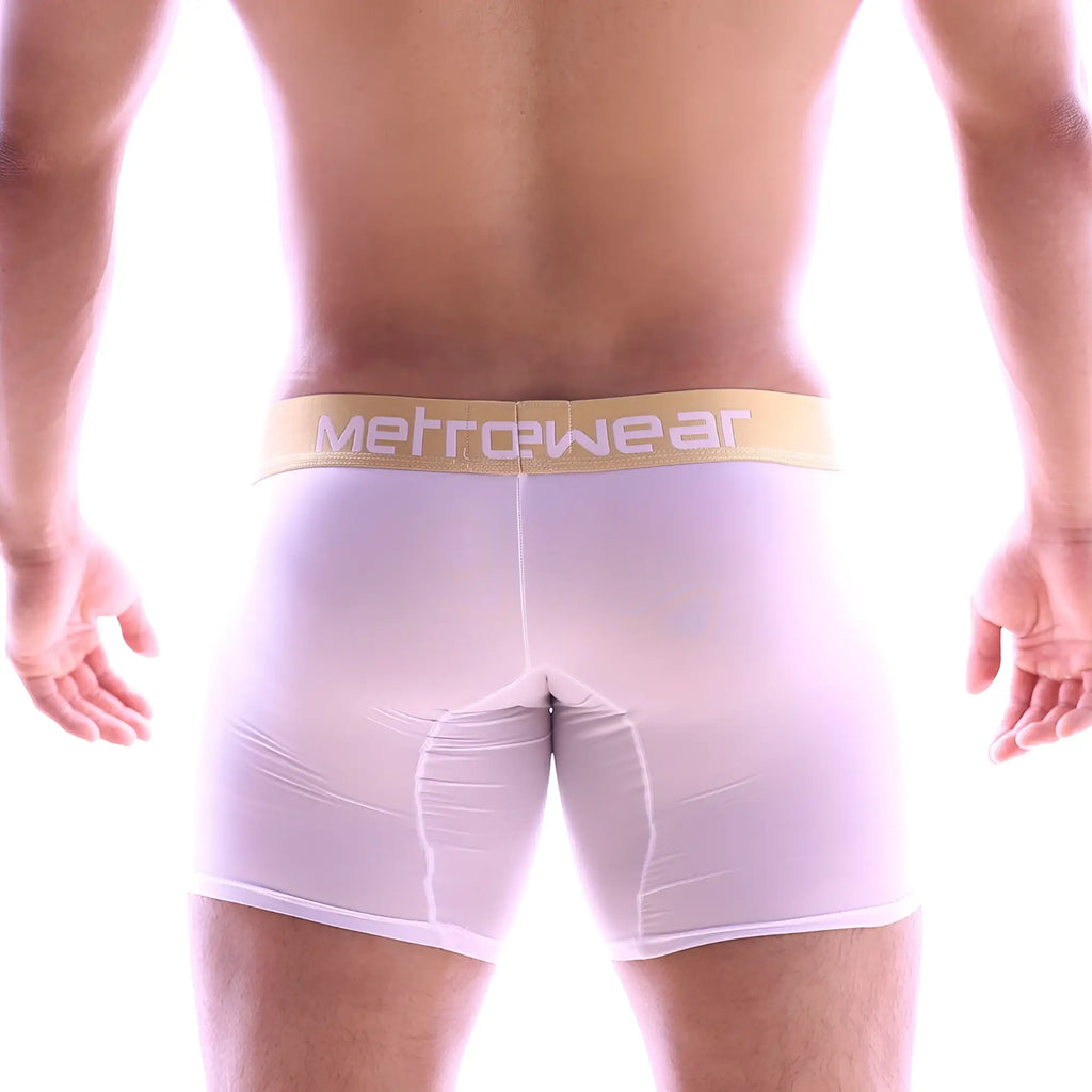 White MetroMaleWear Micro Long boxer briefs with gold waistband and white brand lettering 7017-00