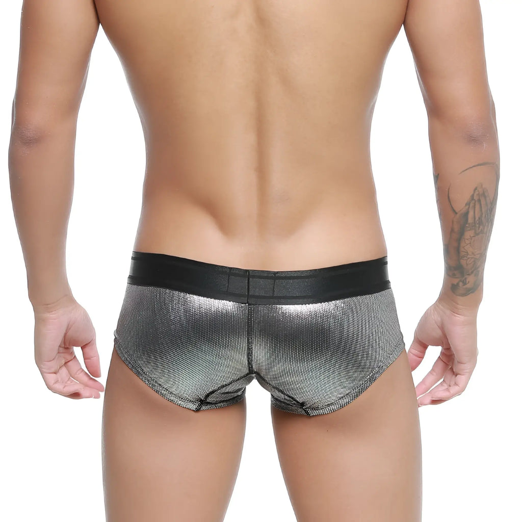 MetroMaleWear micro mini boxer armour 7013-05 silver metallic mesh briefs with black elastic waistband