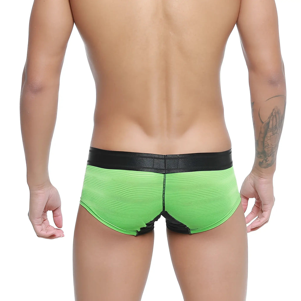 MetroMaleWear micro mini boxer briefs in bright green with textured fabric and black elastic waistband and trims