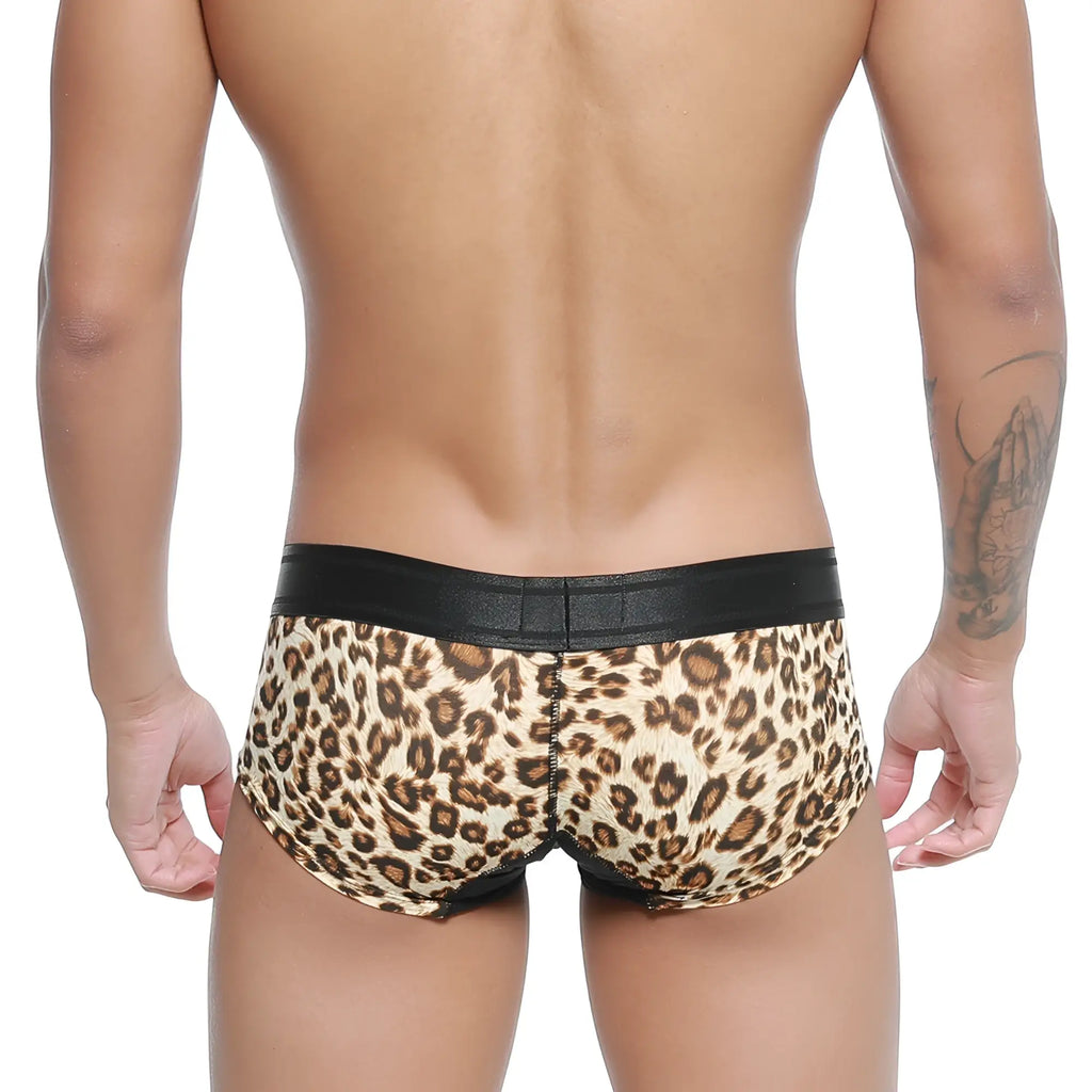 Leopard-print micro mini boxer briefs with black elastic waistband from metromalewear model 7013-66