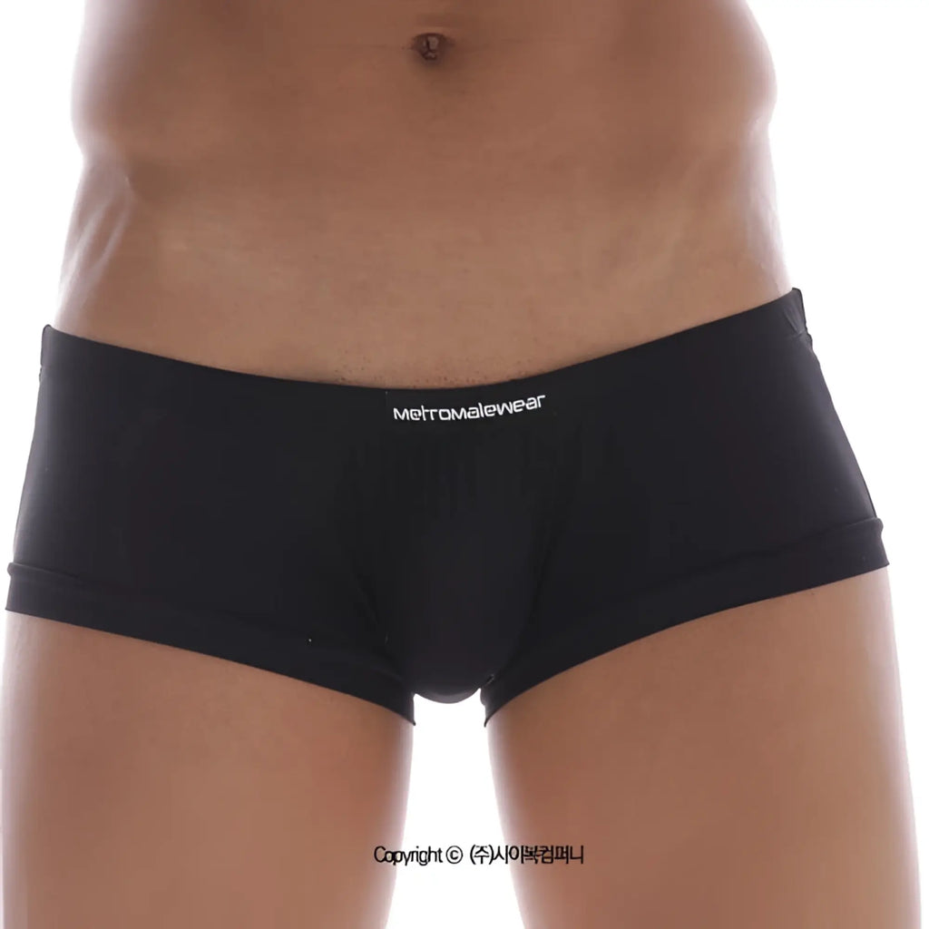 Black mens microfiber briefs with slim fit design and metromalewear logo embroidered on waistband