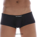 Black mens microfiber briefs with slim fit design and metromalewear logo embroidered on waistband