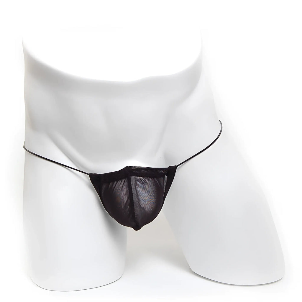 Black mesh thong with thin elastic straps made of microfiber by metromalewear model 2015-46 in black