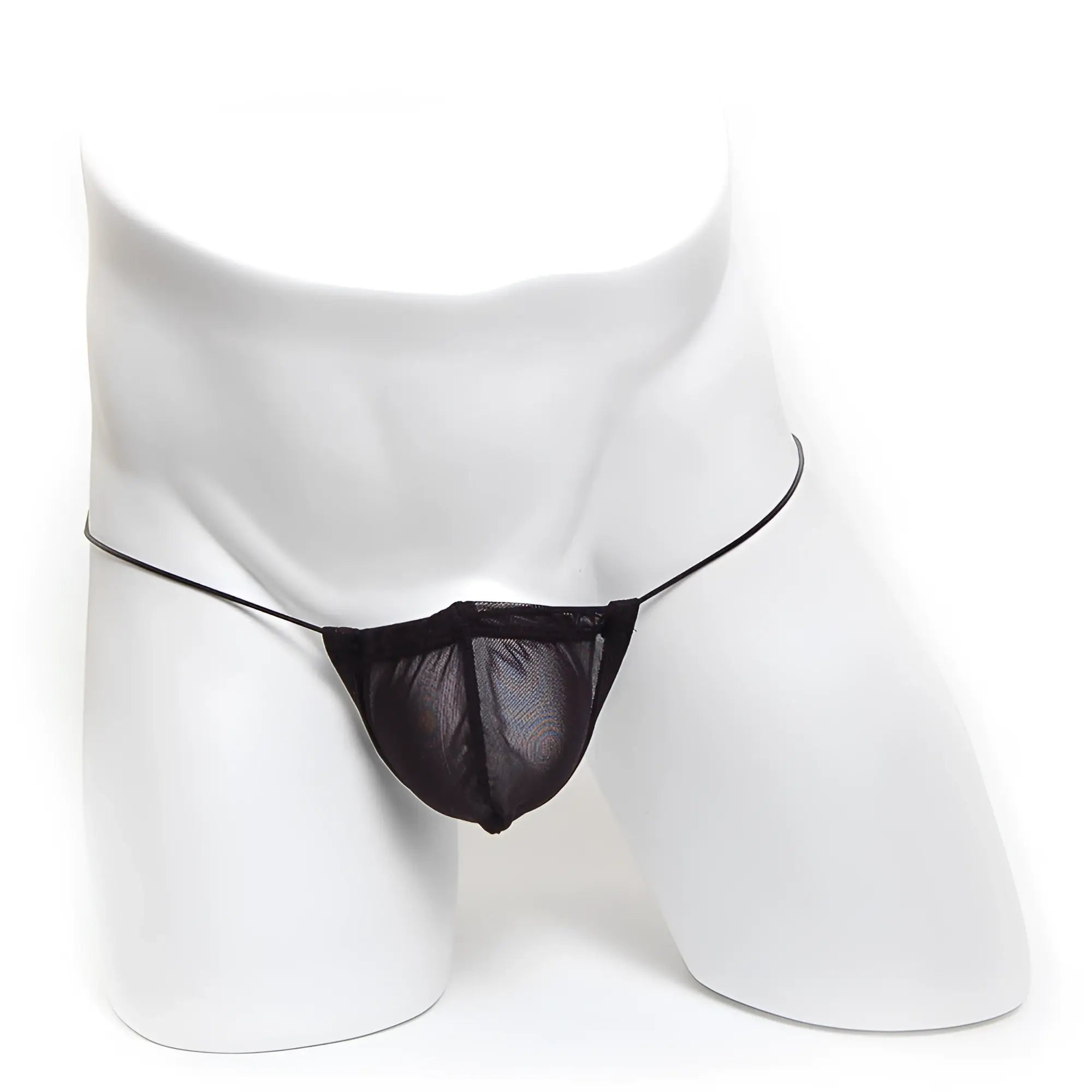 Black mesh thong with thin elastic straps made of microfiber by metromalewear model 2015-46 in black
