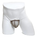 Taupe microfiber mesh thong with dark brown reinforced trim along edges and waistband from metromalewear g khaki 2015-48