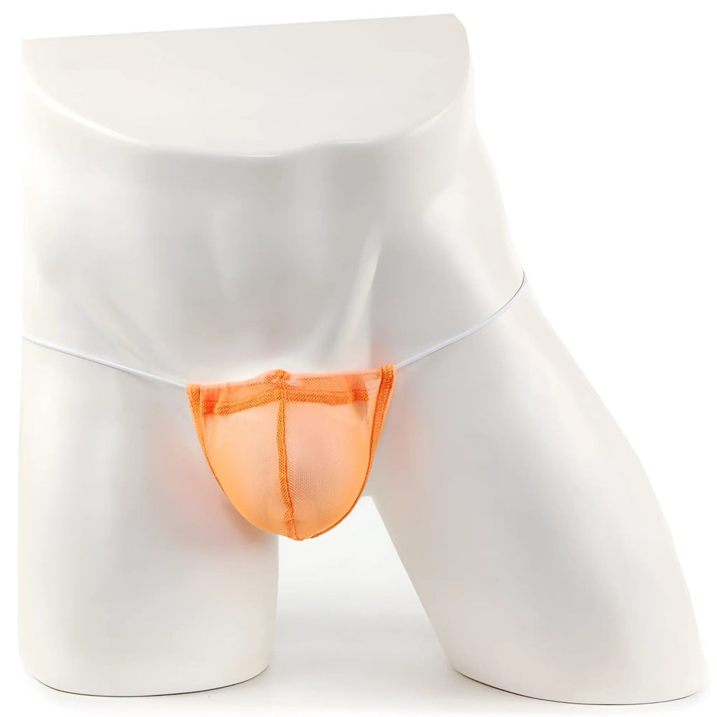 Orange mesh jockstrap with thin white elastic band made of microfiber from MetroMaleWear model 2015-41