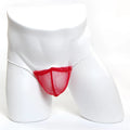 Red mesh thong with thin white elastic waistband made of microfiber from MetroMaleWear g red mesh 2015 49 collection