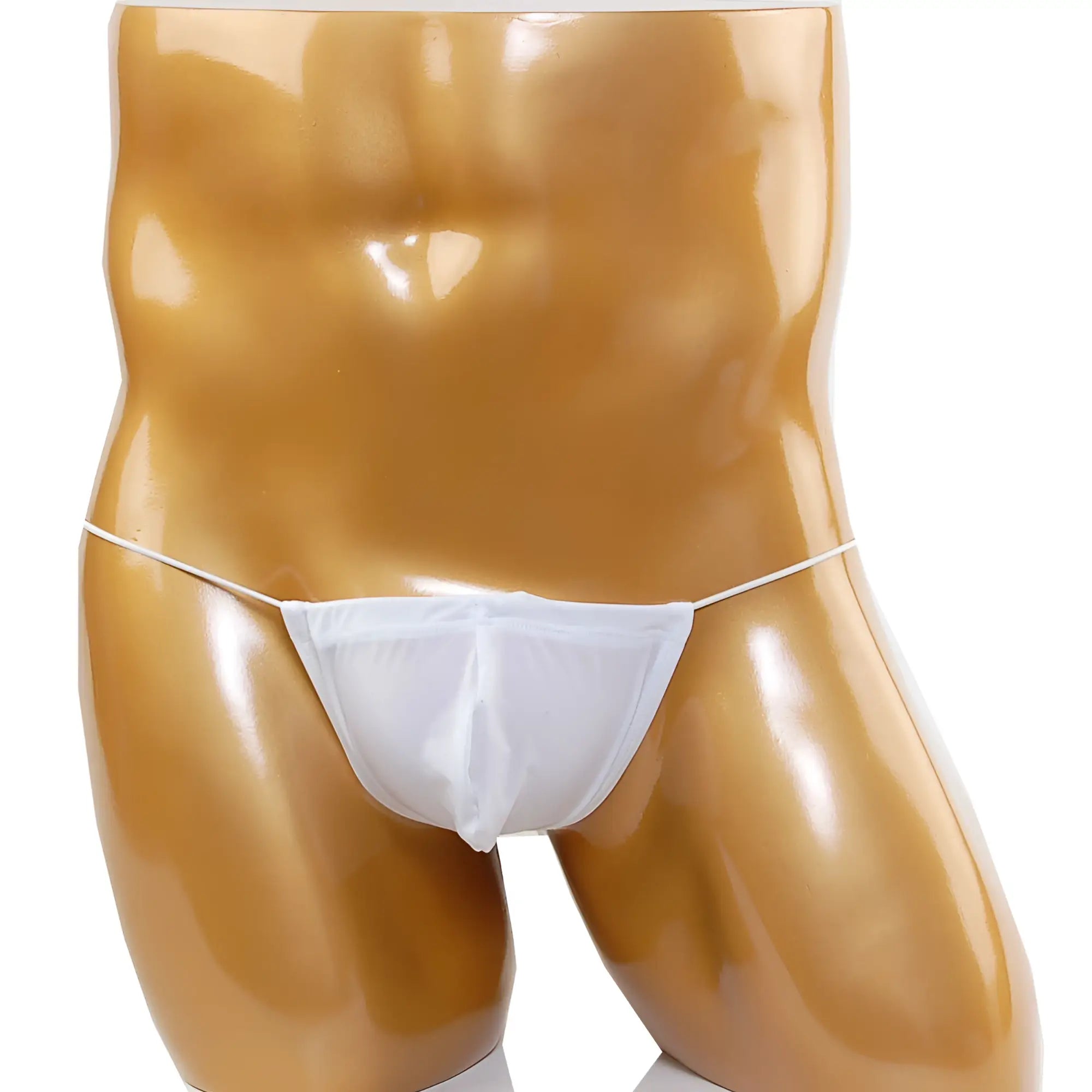 White sheer mesh thong on mannequin microfiber fabric from metromalewear model 2015-00
