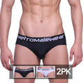 Black men’s microfiber briefs in a 2pk with a white metromalewear logo on the waistband