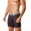 Dark gray microfiber athletic briefs with a white waistband featuring black text metroMalewear 2023-11 asphalt