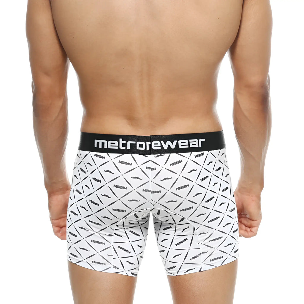 White boxer briefs with black mustache pattern and metrowear waistband MetroMaleWear Mid Boxer Caballero 10 2023 03