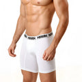 White men’s boxer briefs with a black aviny logo band metro malewear mid boxer crystal 10 inch 2023-00