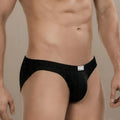 Black corduroy briefs with ribbed texture and white brand tag on waistband metroMalewear Milano bikini black 5103-m24