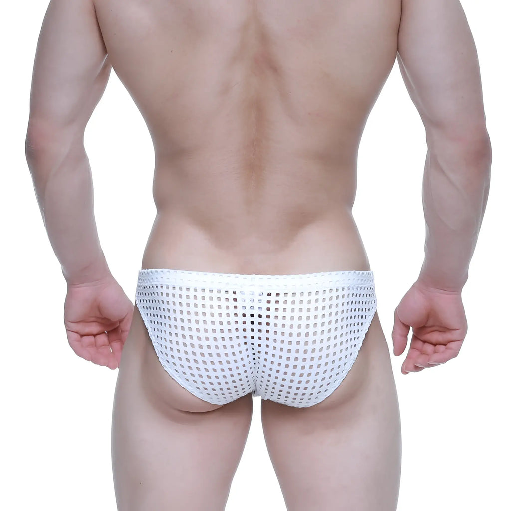 White mesh briefs with a grid-like pattern from MetroMaleWear mild bikini 5103-M66 for comfortable daily wear