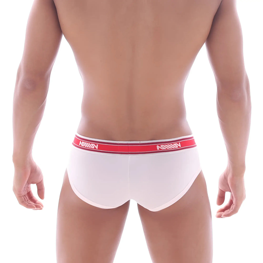 White briefs with a red waistband branded namin metro male wear mini cheek boxer nude 2025 01