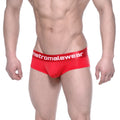 Red men’s briefs mini cheek boxer rojo 2025-13 with white metromalewear logo waistband for comfortable wear