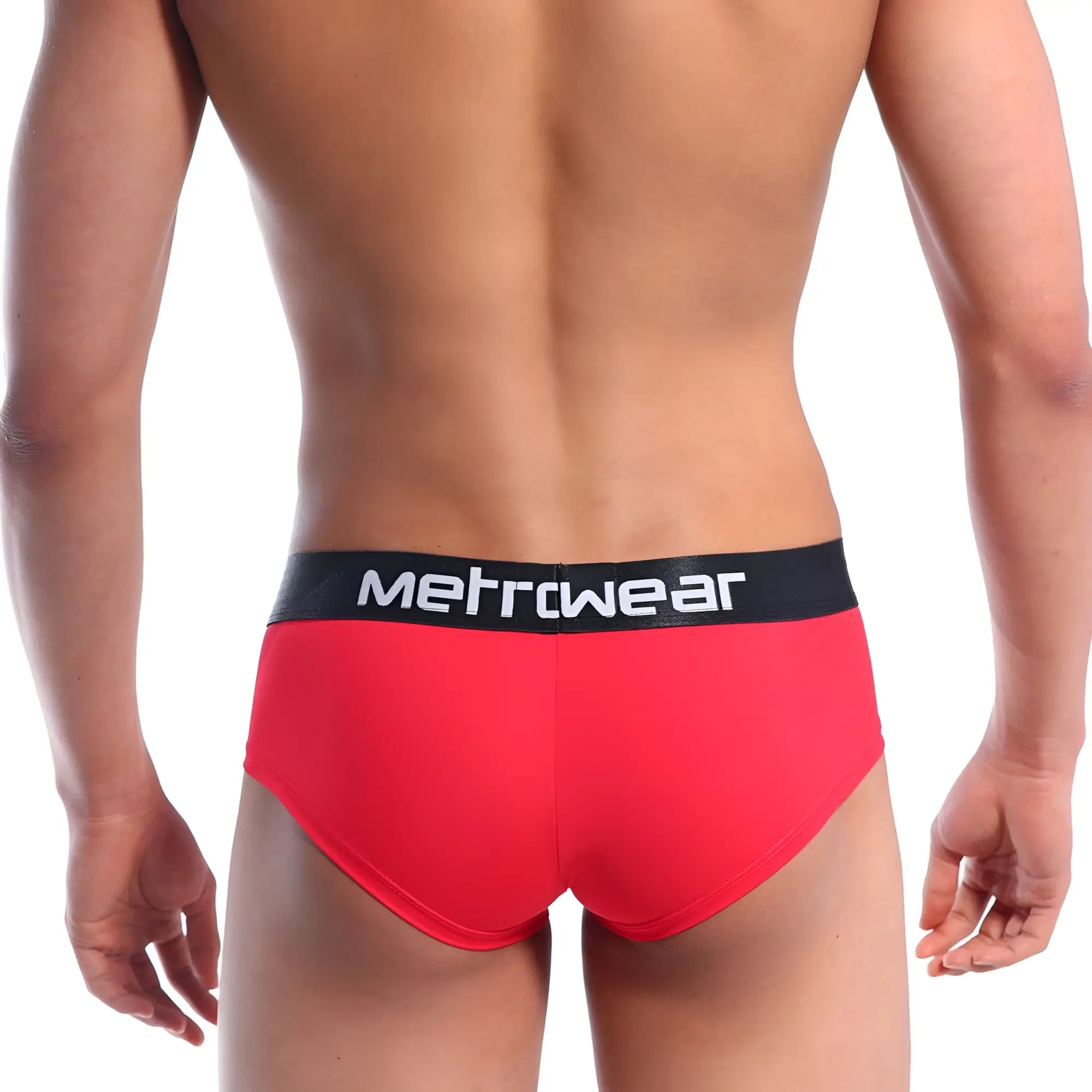 MetroMalewear mini cheek boxer valentine red 2025-12 red men’s briefs with black waistband and metrwear logo