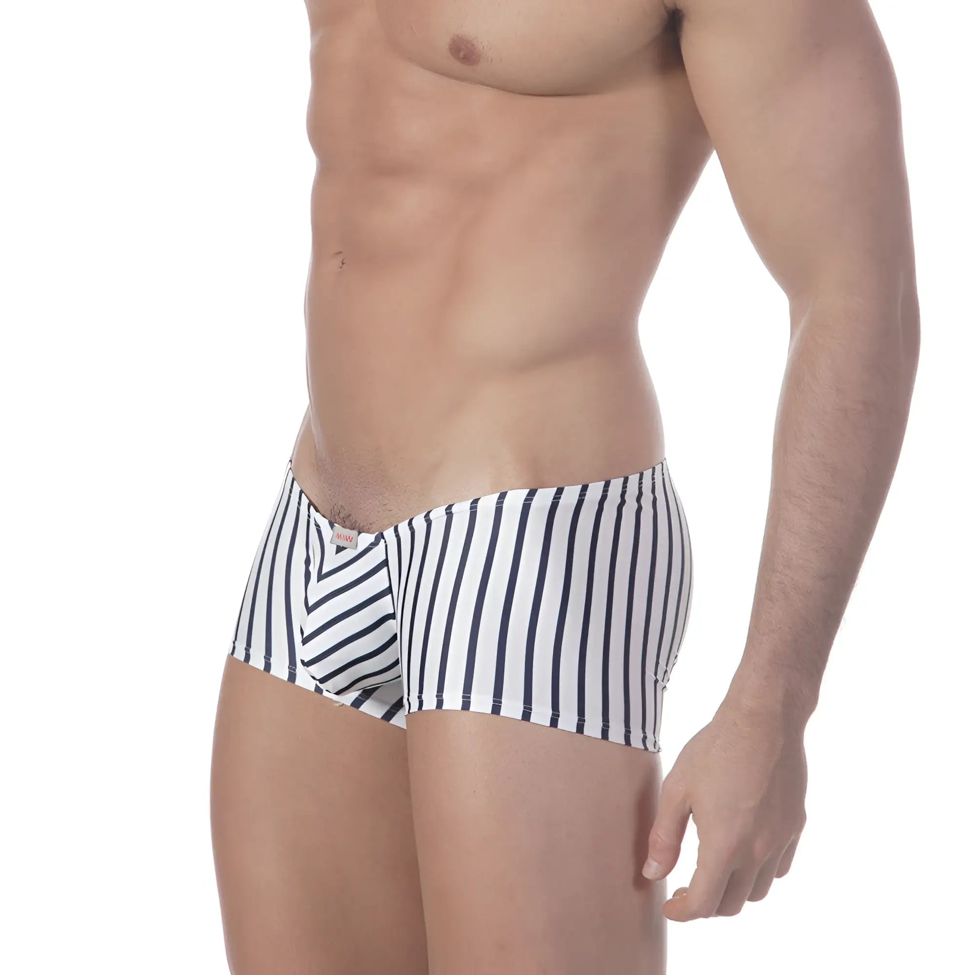 Striped metroMalewear minimo boxer in navy and white with a classic vertical pattern and snug fit for men