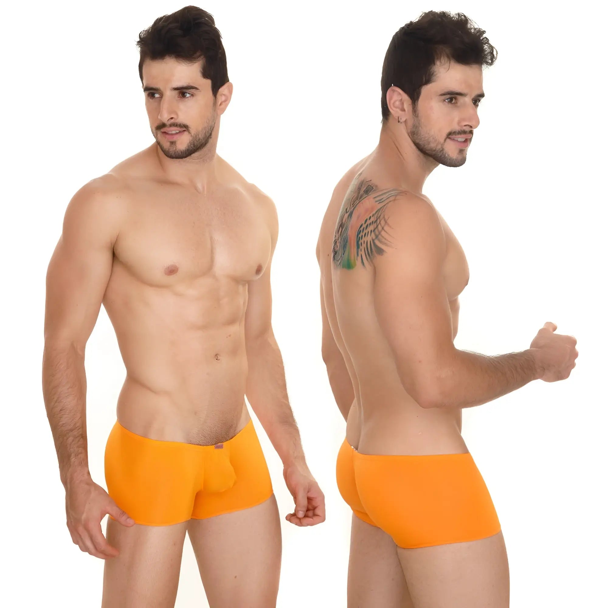 Bright orange MetroMaleWear Minimo boxer briefs with smooth, form-fitting fabric and subtle elastic waistband