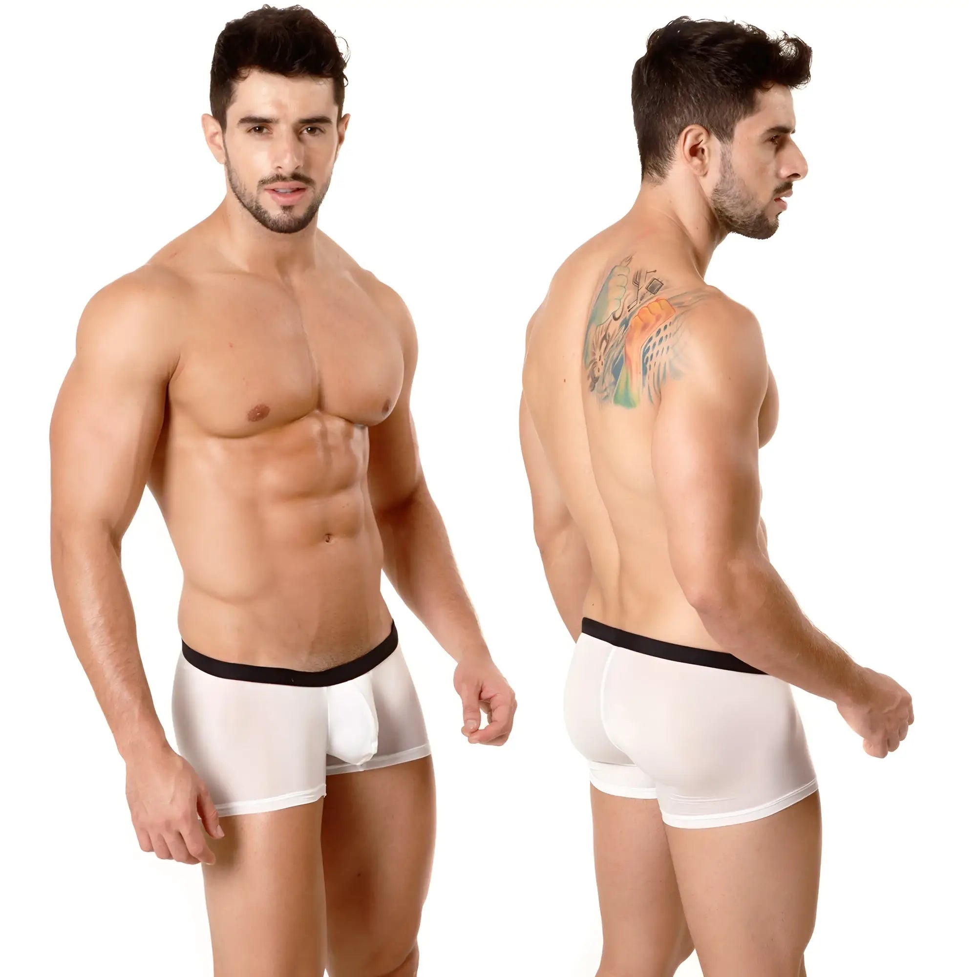 White athletic briefs with black elastic waistband from metromalewear minimo contrast boxer 2013c-00
