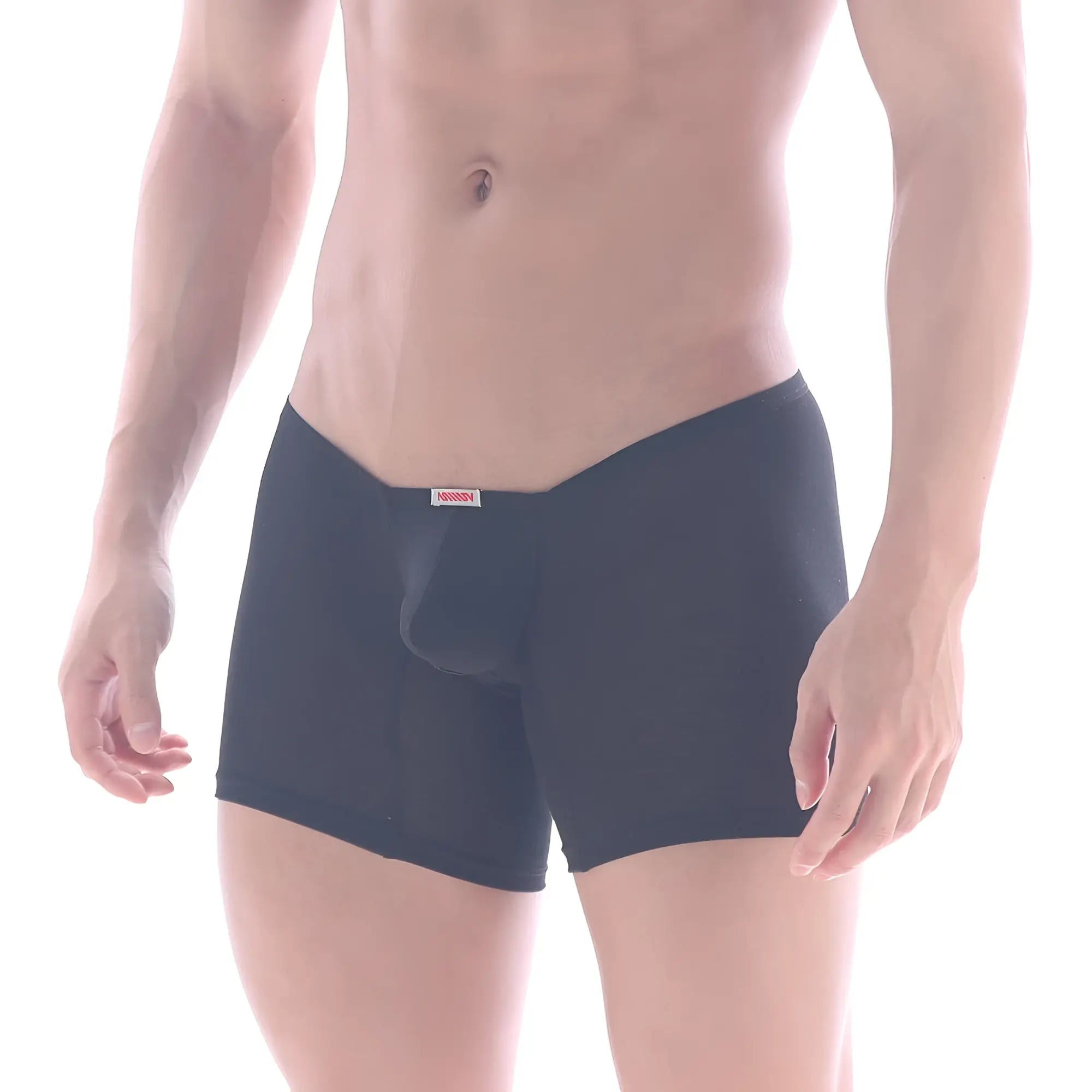 MetroMaleWear minimo cotton long boxer black 2034-21 with central pouch and red waistband label for comfort and support