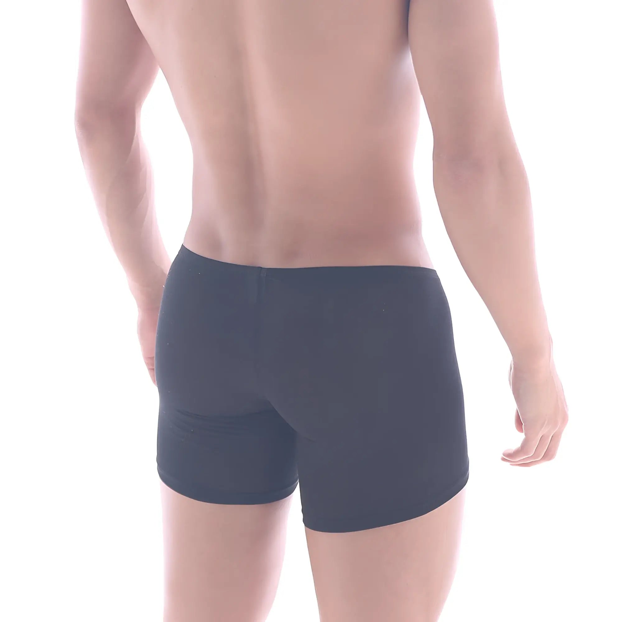Black MetroMaleWear Minimo cotton long boxer briefs with smooth stretchy fabric and simple elastic waistband