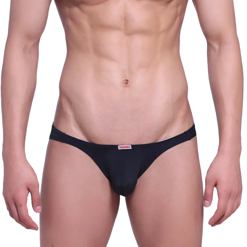 Black versace thong hip brief with subtle red logo tag on waistband metro malewear minimo hip brief 2006-20