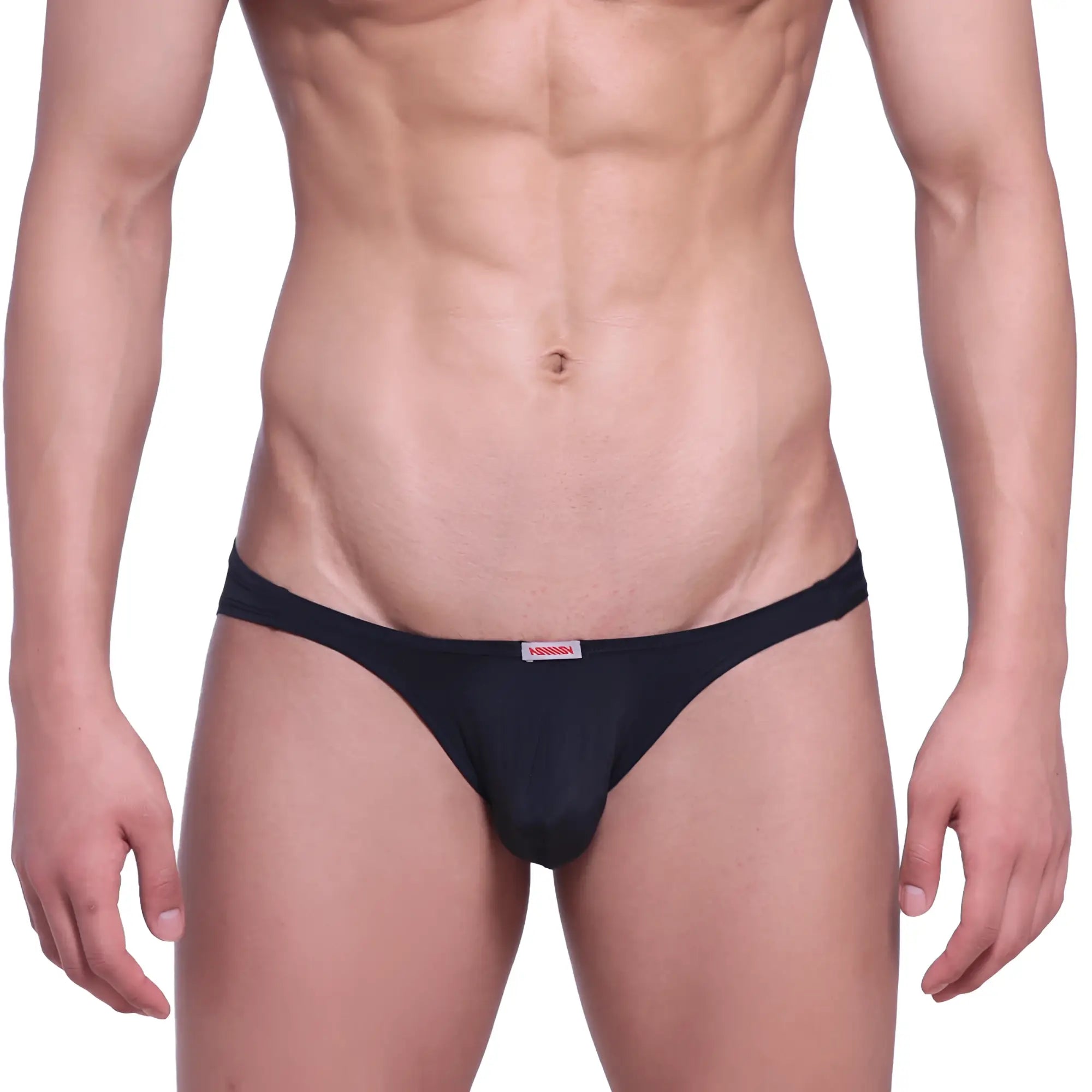 Black versace thong hip brief with subtle red logo tag on waistband metro malewear minimo hip brief 2006-20