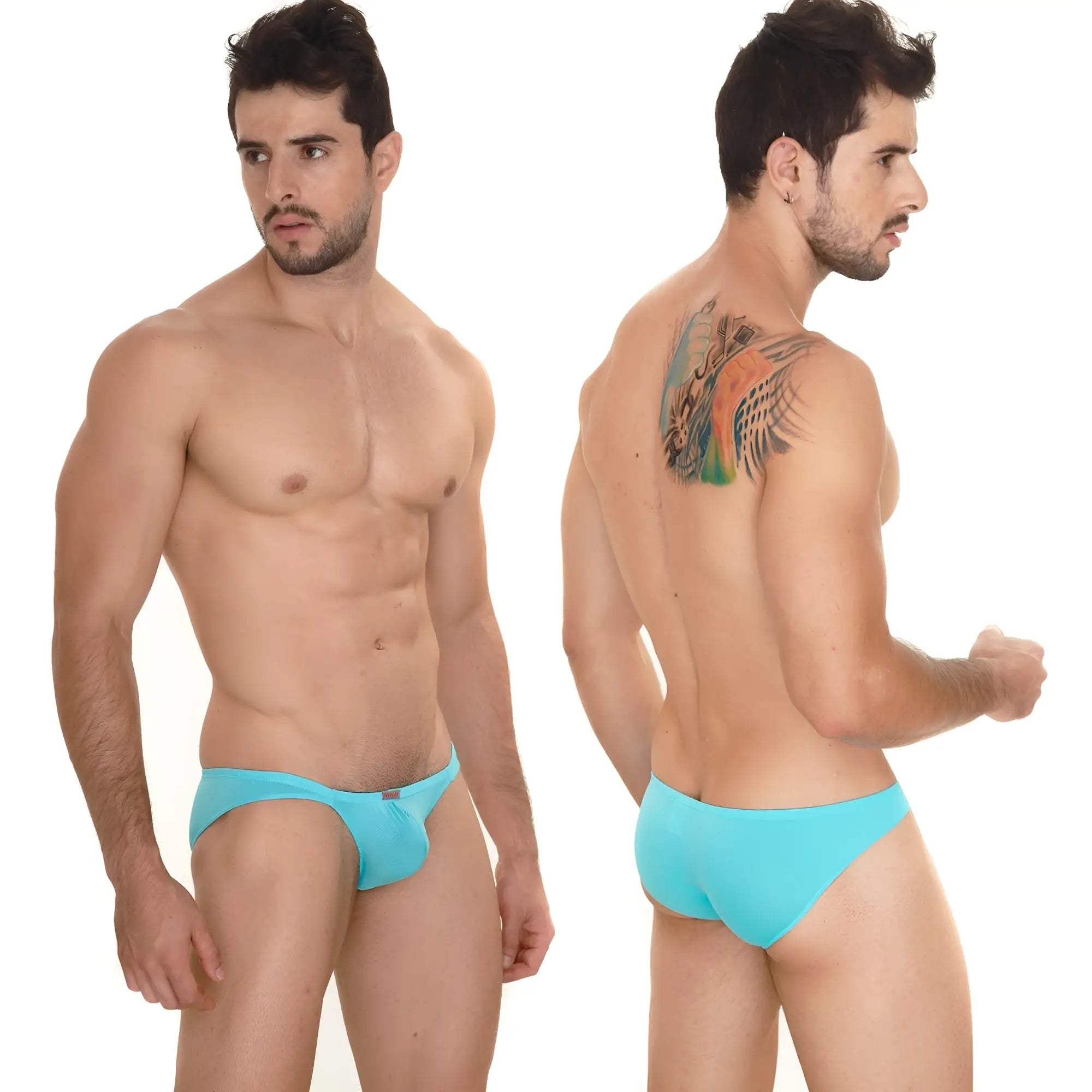 Metro male wear minimo hip brief turquoise 2006-08 sleek form-fitting men’s briefs in turquoise blue color