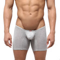 Gray heathered men’s boxer briefs with supportive contoured pouch and elastic waistband by MetroMaleWear Minimo Long Boxer 2034-10