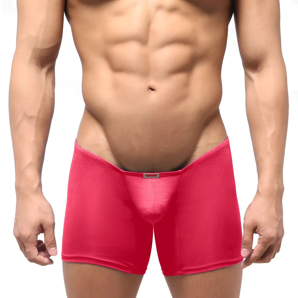 MetroMaleWear minimo long boxer bright pink form-fitting men’s boxer briefs with smooth fabric and brand tag