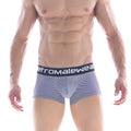 Blue and white striped men’s boxer briefs with a black afro male wear waistband from MetroMaleWear Minimo Waistband Boxer 2033-41