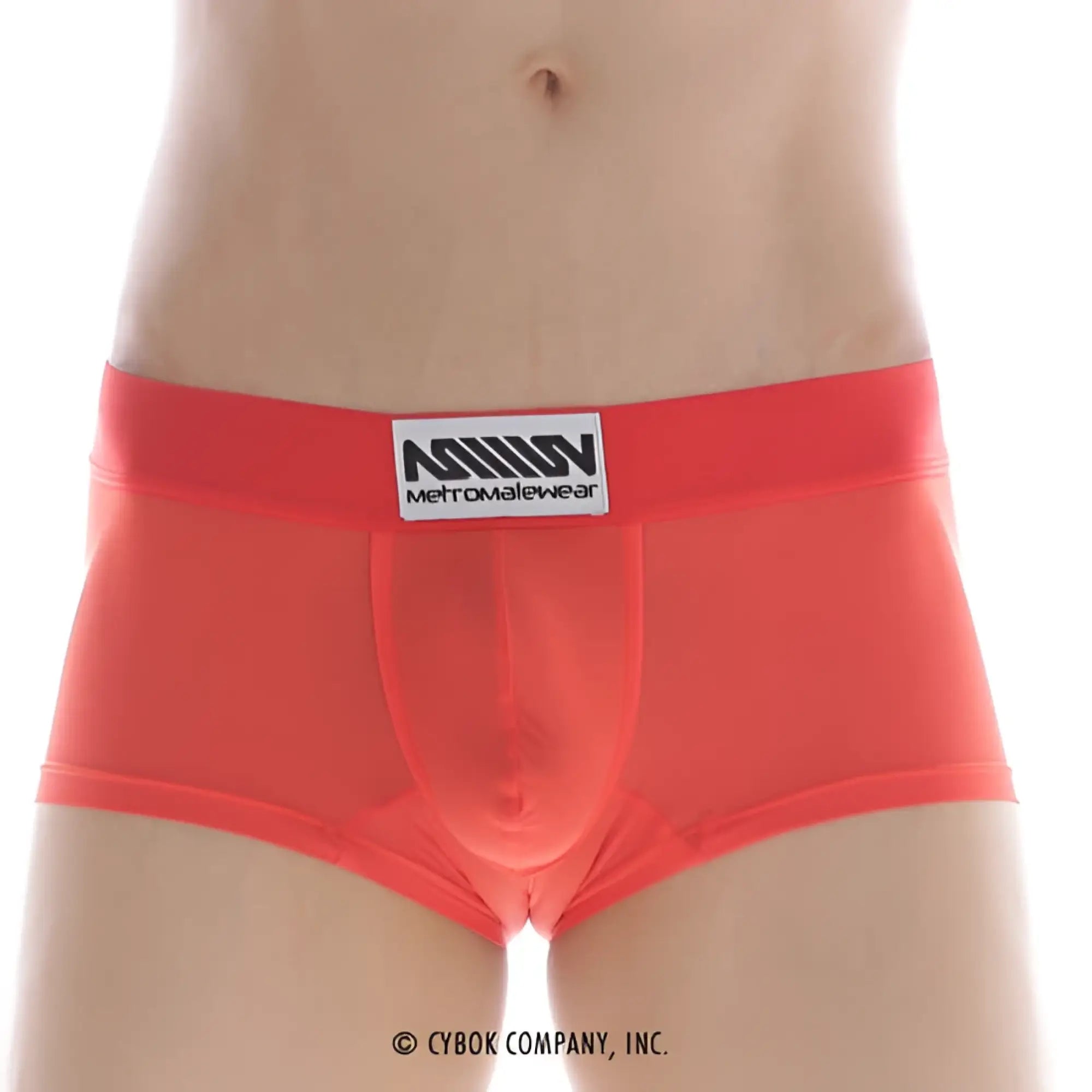 Bright red form-fitting men’s briefs with a white metromalewear label from MetroMaleWear Minimo Waistband Boxer 2033-12