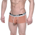 Tan ribbed modal seamless men’s briefs with black and white metromalewear branded waistband trunk brown 1123-23