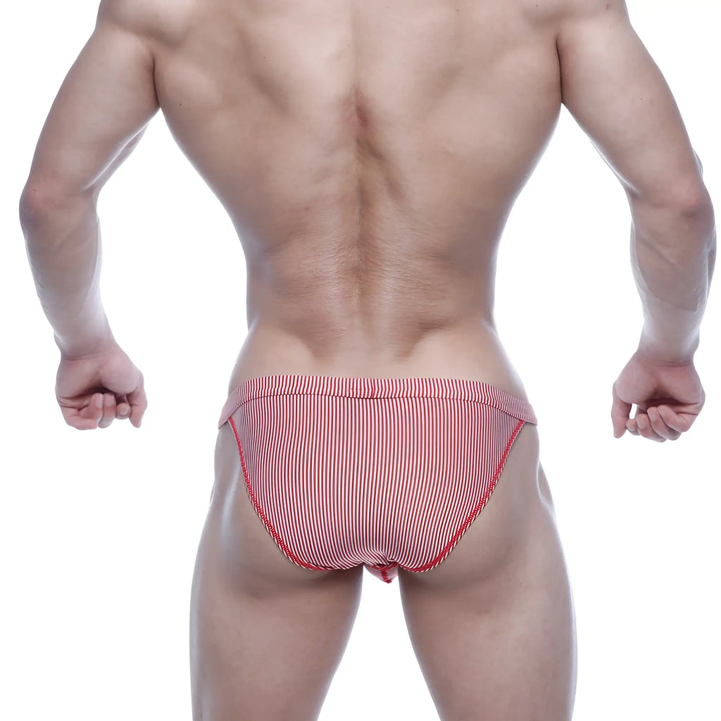 MetroMaleWear modern bikini red stripe 4004-42 red and white striped briefs with a snug fit front view