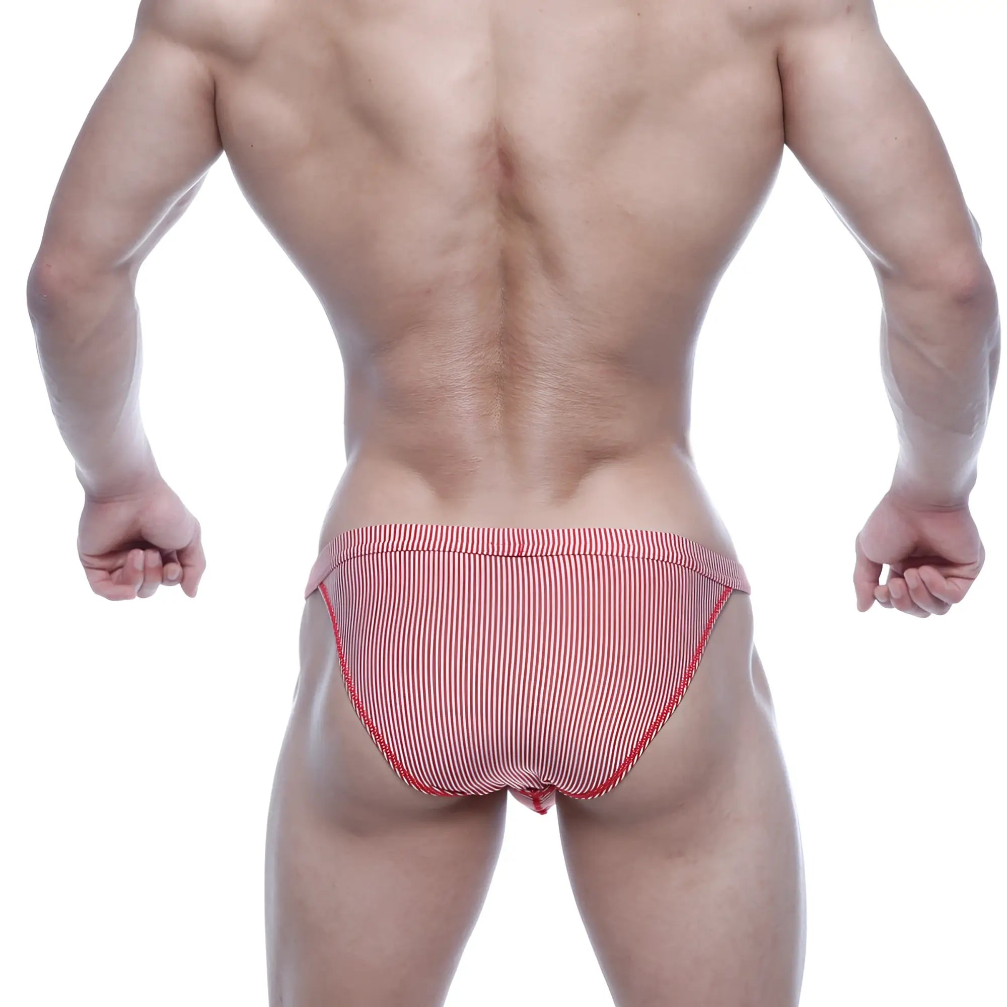 MetroMaleWear modern bikini red stripe 4004-42 red and white striped briefs with a snug fit front view